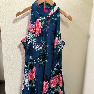 Vince Camuto Floral Blue & Pink Halter Sleeveless Dress, Size 8P